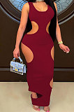 Sexy Pure Color Hole Long Dress JR3606
