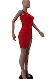 Sexy Pure Color One Shoulder Bind Irregular Hem Mini Dress JP1025