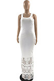 Women Lace Sleeveless Pure Color Long Dress JR3609