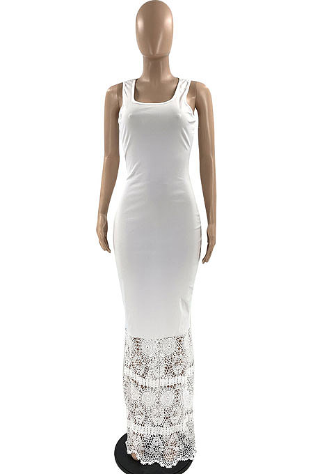 Women Lace Sleeveless Pure Color Long Dress JR3609