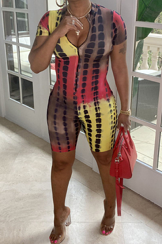 Fashion Women Print Zipper Casual Jumpsuit JH233