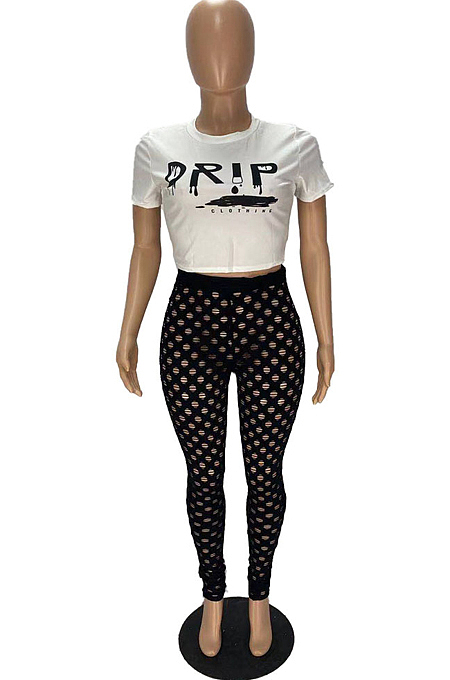 Fashion Print Sexy Hollow Out Perspective Two-Piece WJ5205