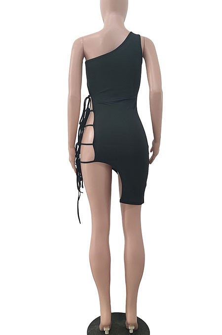 Sexy Pure Color One Shoulder Bind Irregular Hem Mini Dress JP1025