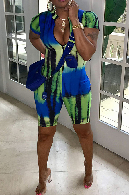 Fashion Women Print Zipper Casual Jumpsuit JH233