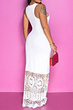 Women Lace Sleeveless Pure Color Long Dress JR3609