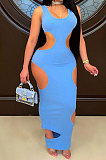Sexy Pure Color Hole Long Dress JR3606