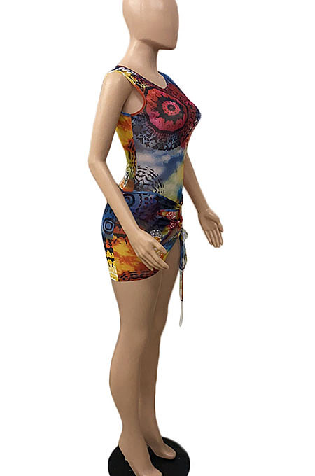 Sleeveless Printing Bind Club Skirts Sets DY6656