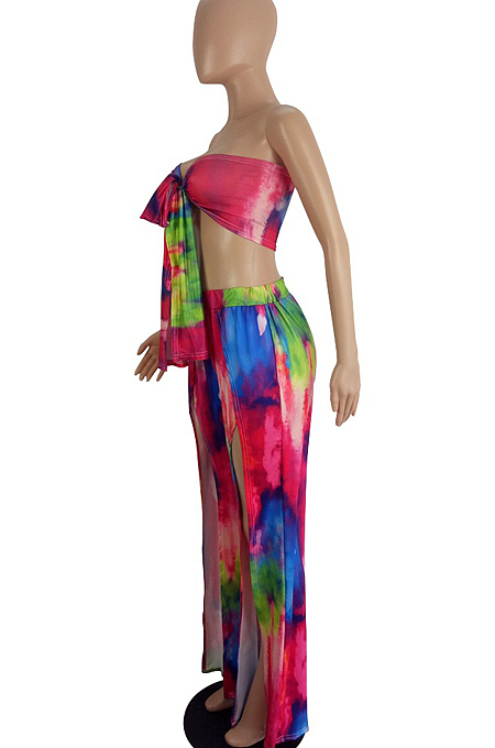 Sexy Chest Wrap Bind Ankle Strap Open Fork Print Two-Piece LS6425