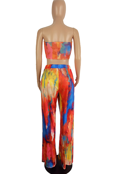 Sexy Chest Wrap Bind Ankle Strap Open Fork Print Two-Piece LS6425