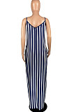 Women Sexy Stripe Gallus Leopard Pocket Long Dress YFS3659