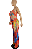 Sexy Chest Wrap Bind Ankle Strap Open Fork Print Two-Piece LS6425
