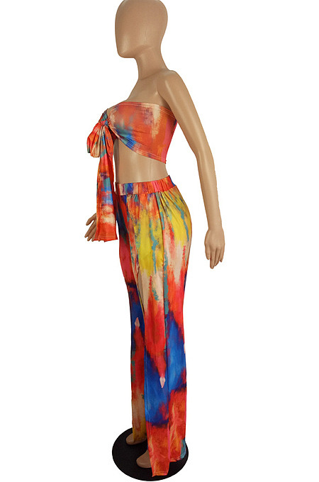 Sexy Chest Wrap Bind Ankle Strap Open Fork Print Two-Piece LS6425