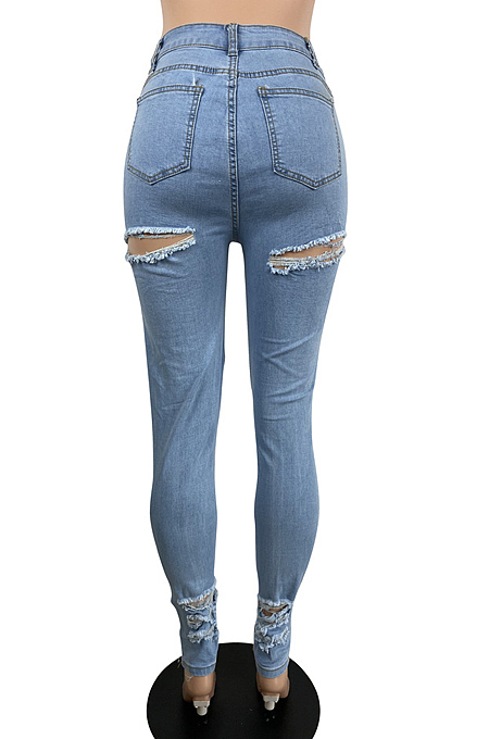 Fashion Personality Hole Cultivate One's Morality Stretch Cowboy Pants LS6423