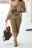 Fashion Letter Printing Casual Inclined Shoulder Shorts Sets YFS3668