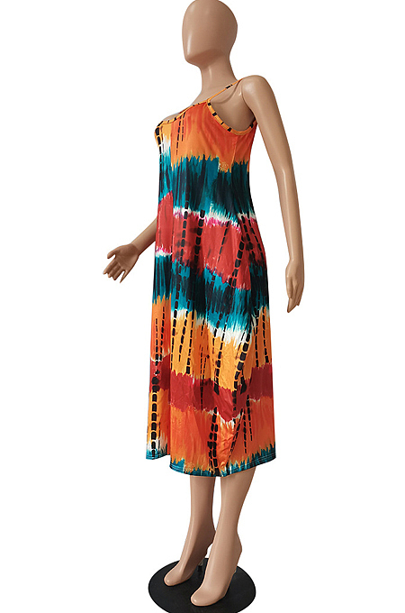 Casual Irregularity Sling Print Loose Dress CM2116