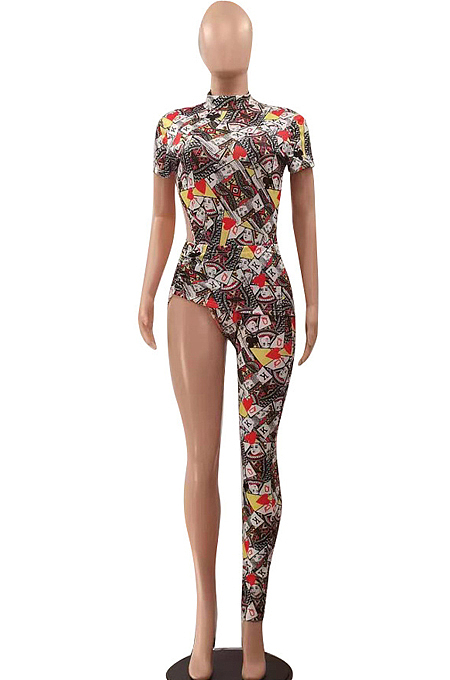 Women Casual Print Irregularity Jumpsuits Sets LSZ9080