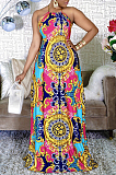 Euramerican Fashion Digital Printing Hang A Neck Big Pendulum Dress CM2123