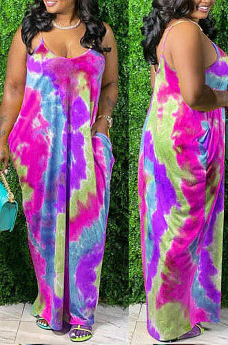 Women Summer Sling Tie Dye Print Loose Dress CM2118