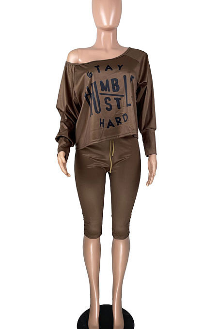 Fashion Letter Printing Casual Inclined Shoulder Shorts Sets YFS3668