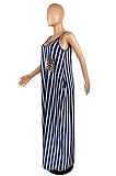 Women Sexy Stripe Gallus Leopard Pocket Long Dress YFS3659