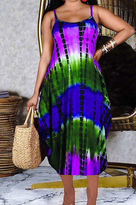 Casual Irregularity Sling Print Loose Dress CM2116