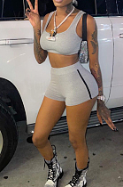 Fashion Casual Pure Color U Neck Vest Shorts Two-Piece LSZ9085
