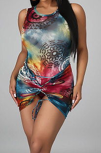Sleeveless Printing Bind Club Skirts Sets DY6656