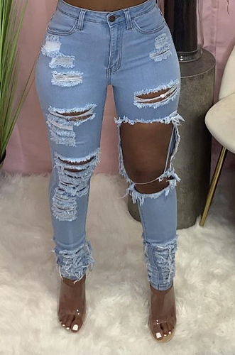 Fashion Personality Hole Cultivate One's Morality Stretch Cowboy Pants LS6423