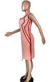Sexy Package Buttocks Trendy Tassels Round Neck Sleeveless Midi Dress YFS3681