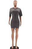Casual Personality Pure Color Short Sleeve Dresses LSZ9087