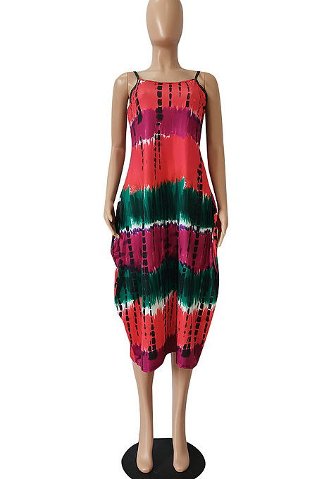 Casual Irregularity Sling Print Loose Dress CM2116