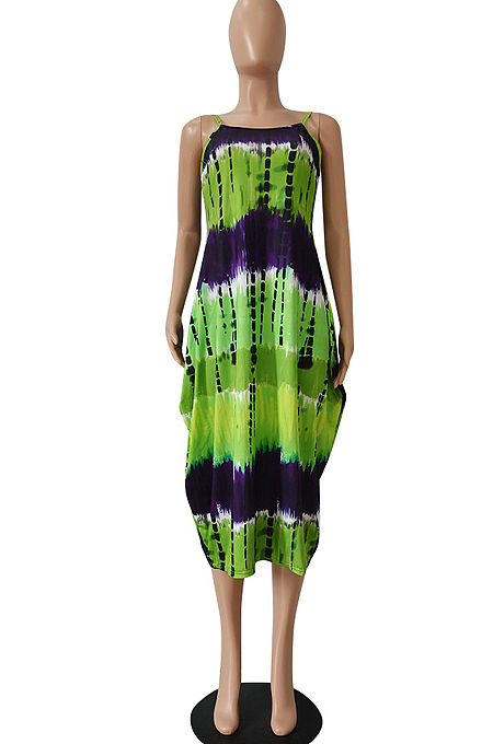 Casual Irregularity Sling Print Loose Dress CM2116