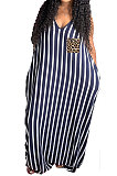 Women Sexy Stripe Gallus Leopard Pocket Long Dress YFS3659