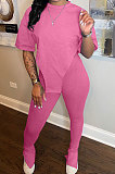 Pure Color Open Fork Irregular Short Sleeve Two-Pieces YX9280