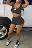 Fashion Casual Pure Color U Neck Vest Shorts Two-Piece LSZ9085