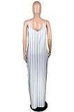 Women Sexy Stripe Gallus Leopard Pocket Long Dress YFS3659