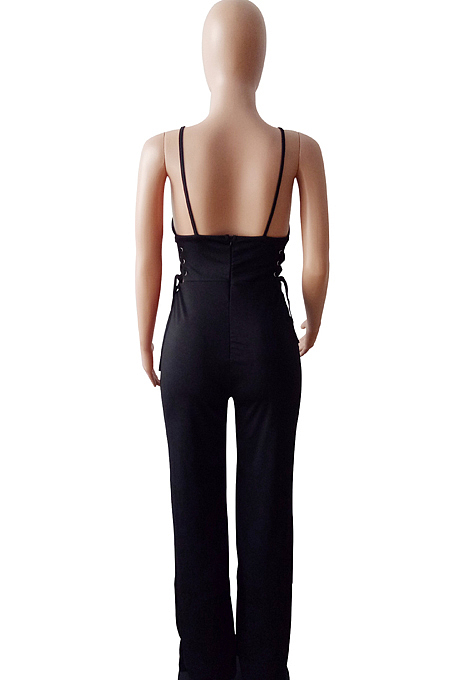 Sping Summer Pure Color Sexy Sling Knotted Strap Jumpsuit LS6004