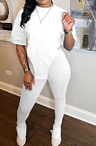 Pure Color Open Fork Irregular Short Sleeve Two-Pieces YX9280