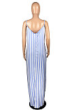 Women Sexy Stripe Gallus Leopard Pocket Long Dress YFS3659