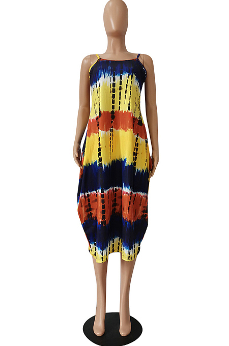Casual Irregularity Sling Print Loose Dress CM2116