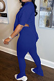 Pure Color Open Fork Irregular Short Sleeve Two-Pieces YX9280