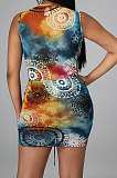 Sleeveless Printing Bind Club Skirts Sets DY6656