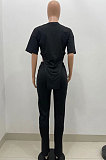 Pure Color Open Fork Irregular Short Sleeve Two-Pieces YX9280