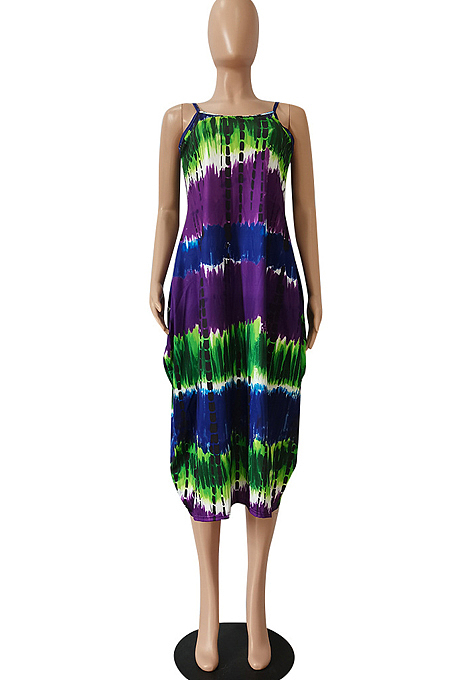 Casual Irregularity Sling Print Loose Dress CM2116