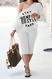 Fashion Letter Printing Casual Inclined Shoulder Shorts Sets YFS3668