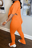 Pure Color Open Fork Irregular Short Sleeve Two-Pieces YX9280