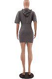 Casual Personality Pure Color Short Sleeve Dresses LSZ9087