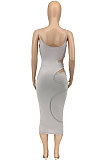 Pure Color Gallus Sexy Hollow Out Long Dress GLS8148