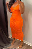 Pure Color Gallus Sexy Hollow Out Long Dress GLS8148