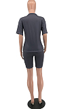 Euramerican Women Letter Print Short Sleeve Shorts Two-Pece HYM8061